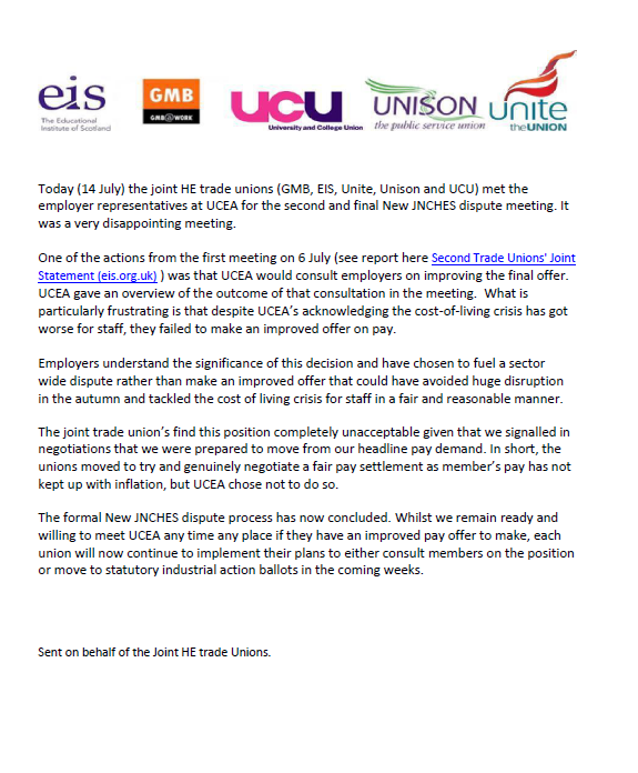 Trade Union Joint Statement July | EIS